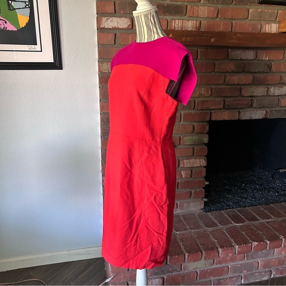 Antonio Berardi Two Tone Stretch Cady Sheath Dress in Pink Orange Size 10/12 - Picture 5 of 10